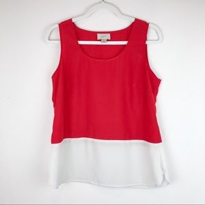 LOFT Sleeveless Blouse Red/Cream Petite sz MP